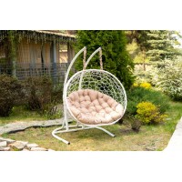 Двухместное подвесное кресло Риторика Магна белое с бежевой подушкой