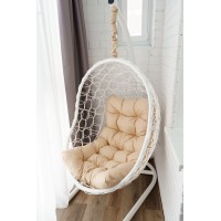 Кресло-кокон Риторика Овалис белое с бежевой подушкой