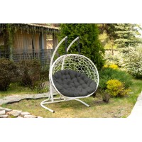 Двухместное подвесное кресло Риторика Магна белое с темно-серой подушкой