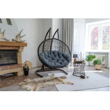 Двухместное подвесное кресло Риторика Магна коричневое с темно-серой подушкой